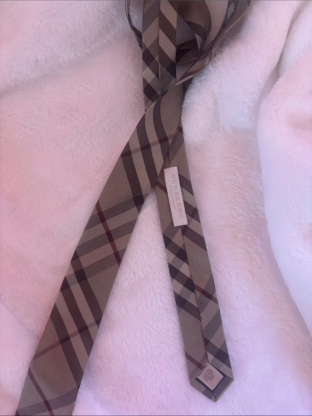 Burberry Kids Plaid Tie in Beige, Brown, Black